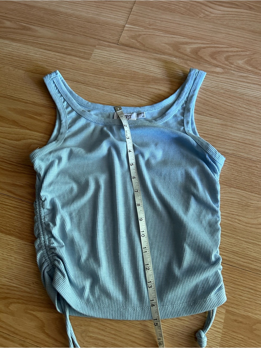Princess Polly Light Blue Ribbed Ruched Top Size 6 - Picture 4 of 7